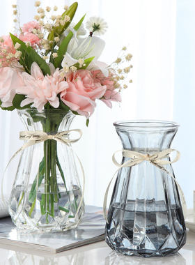 欧式创意玻璃花瓶透明彩色水培绿萝植物百合鲜花插花瓶客厅摆件