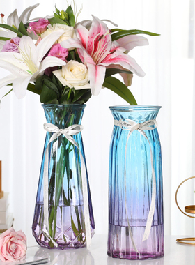 特大号欧式透明彩色玻璃花瓶水培富贵竹百合插花瓶客厅装饰摆件