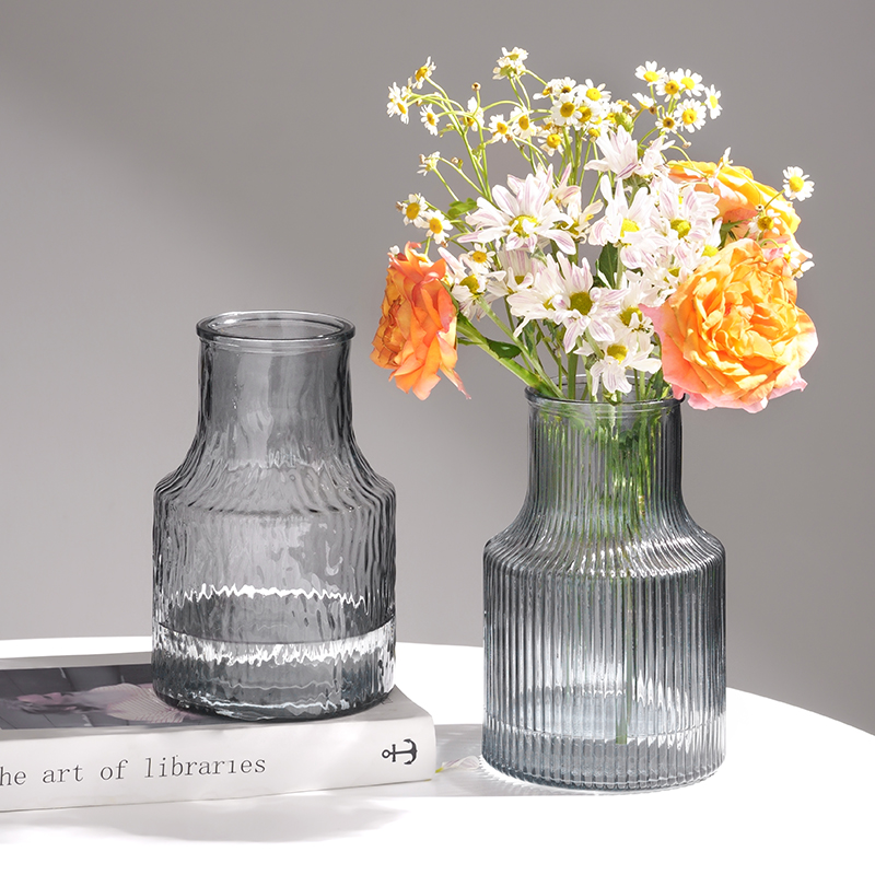 北欧冰川纹玻璃ins 风花瓶客厅摆件鲜花干花插花水养水培透明花器