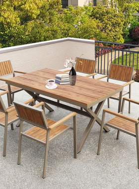 户外塑木桌椅庭院露天阳台室外休闲简约白色咖啡厅防腐木实木桌椅
