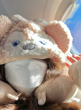 雪莉玫U型枕迪士尼帽子女秋冬季可爱卡通办公室开车飞机护颈枕头