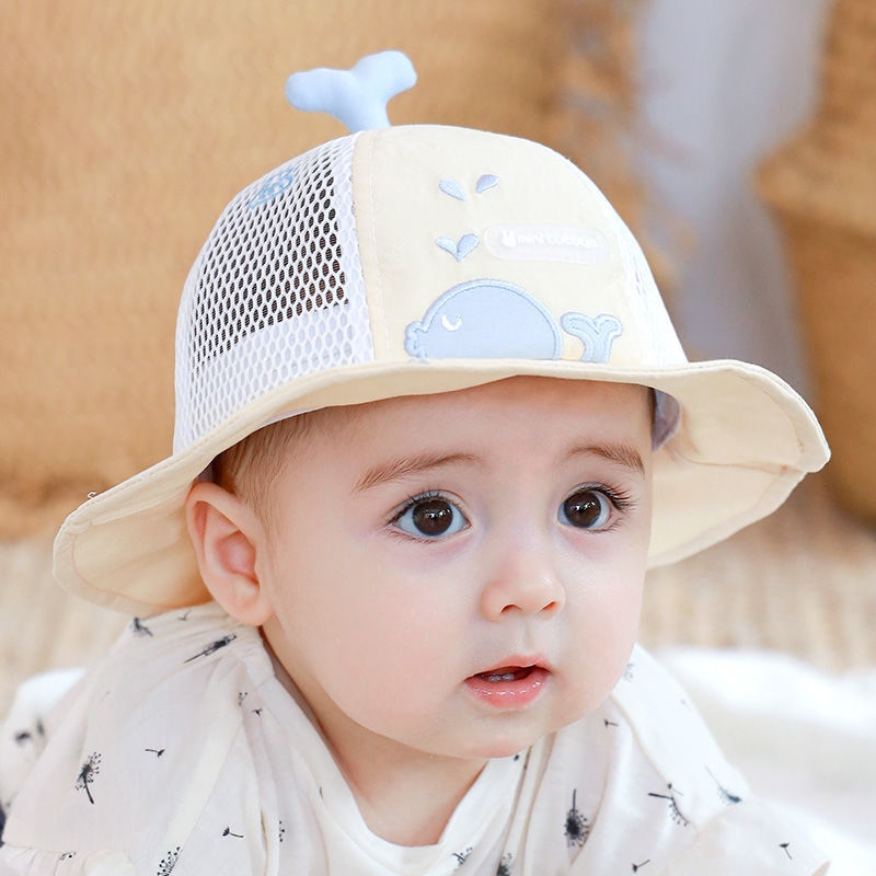 婴儿帽子夏季薄款遮阳渔夫帽宝宝网眼太阳帽儿童男童春夏防晒凉帽