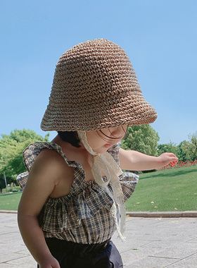 儿童草帽韩国夏季沙滩防晒婴幼儿洋气帽子ins女童宝宝出游防晒帽