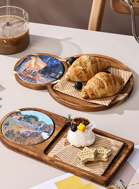 日式实木质托盘下午茶蛋糕小餐盘子点心零食木头餐具家用面包甜品