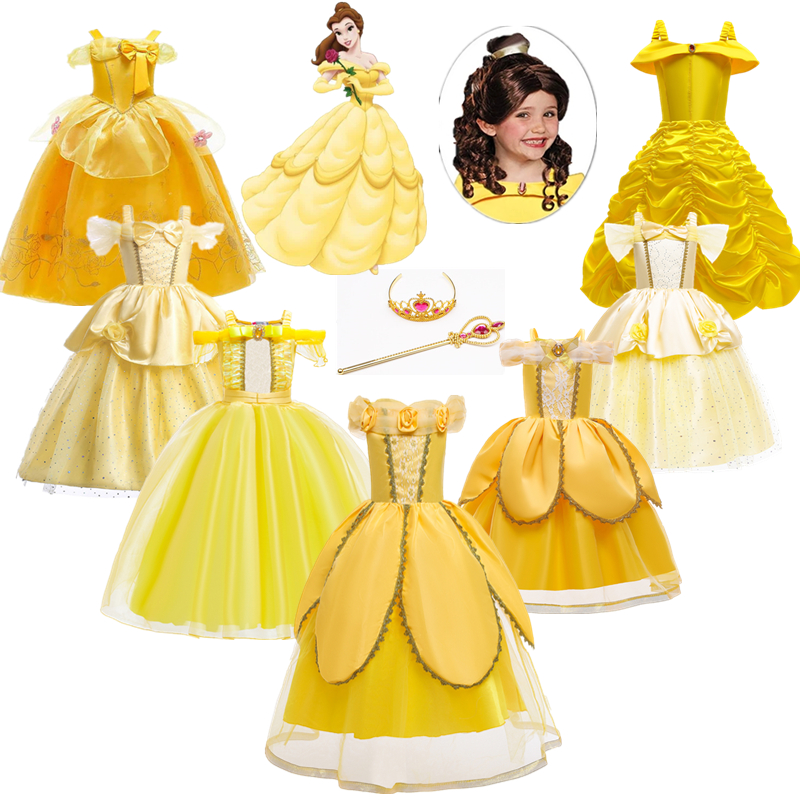 贝尔公主裙女童六一圣诞节黄色舞会美女与野兽连衣裙儿童新款裙子
