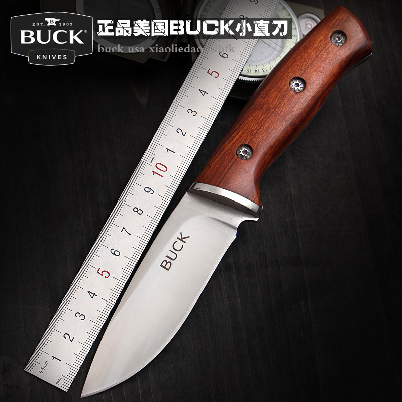 美国BUK户外狩猎刀具野外求生防身小直刀高硬度非折刀折叠刀军刀