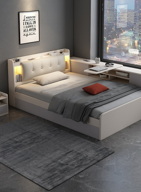 床现代简约1.2米单人床带灯储物床榻榻米次卧小户型高箱收纳床