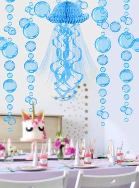 幼儿园夏天海洋主题派对装饰材料仿真水珠气泡拉花挂件水母蜂窝球