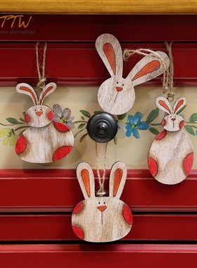 可爱彩色木板手绘气氛兔兔圣诞树家居墙壁小挂饰挂牌温馨小装饰品