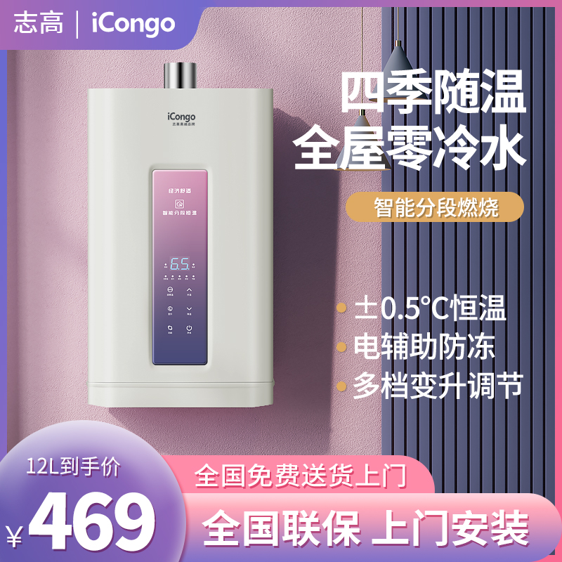 志高iCongo燃气热水器天然气家用浴室平衡式煤气液化气零冷水12L
