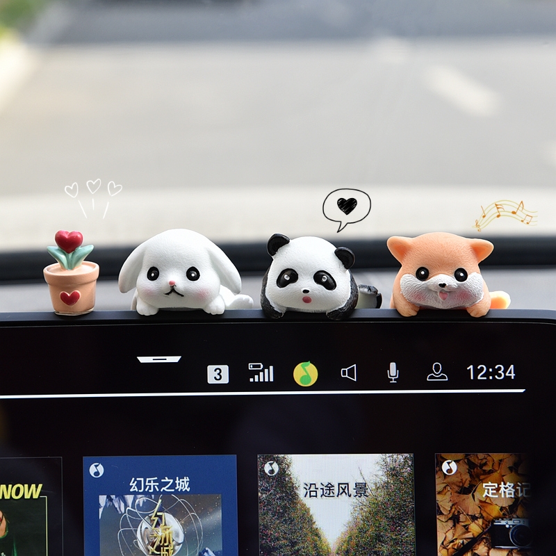 车载车内饰品汽车摆件中控台屏幕可爱熊猫电动车电脑显示屏装饰品