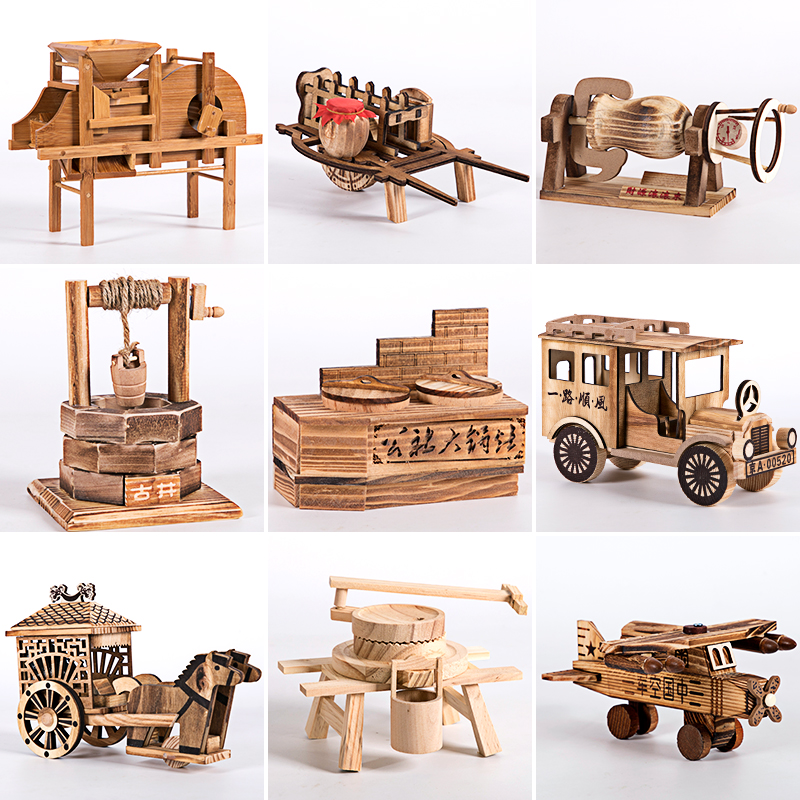 竹木工艺品摆件 风车农用工具模型 仿真办公桌家居摆设 儿童玩具
