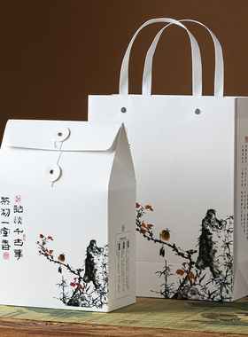 普洱散茶叶包装袋茶叶手提袋新款白茶礼盒空盒通用复古风茶叶袋纸