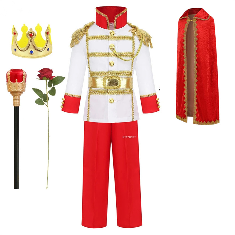 万圣节儿童服装角色扮演圣诞男童白马王子表演Prince Charming服