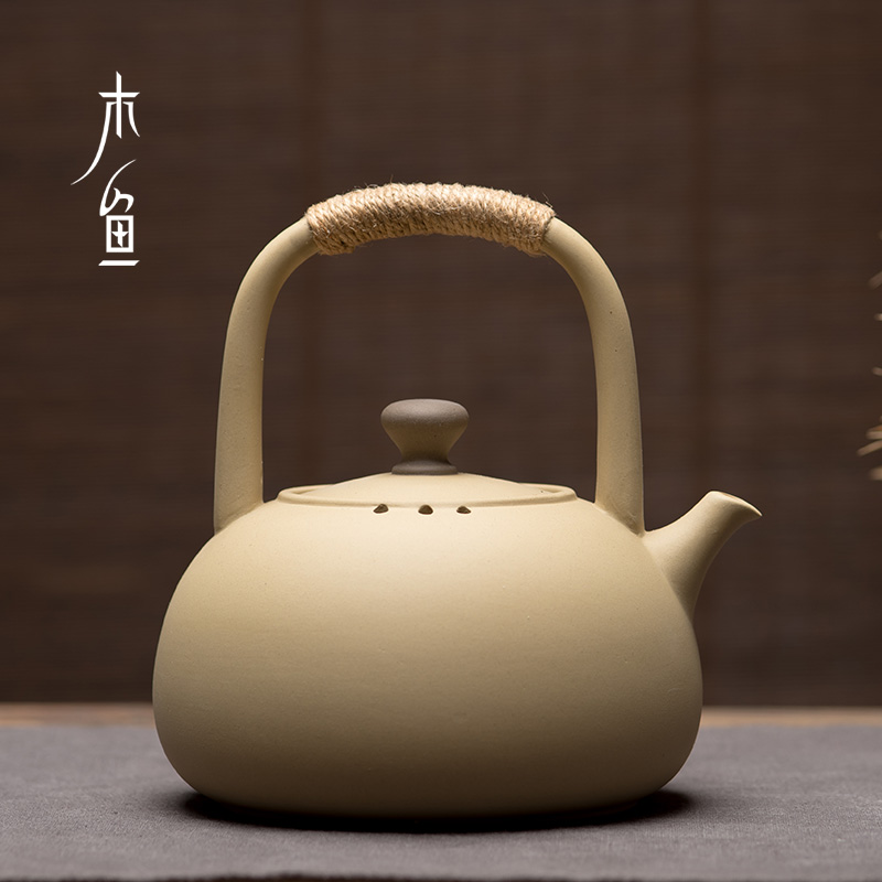 日式紫砂连把提梁壶煮茶壶陶瓷烧水壶煮茶器陶壶家用炭炉功夫茶具
