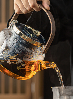 电陶炉煮茶器玻璃沏茶煮茶壶烧水泡喝茶壶圆形大容量蒸汽围炉套装