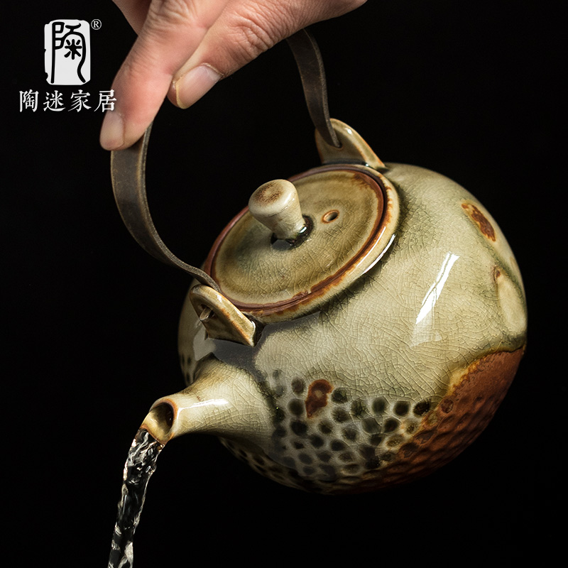陶迷清水柴烧提梁壶复古家用窑变陶瓷烧水壶铜把手壶大容量泡茶壶