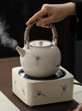 拓土手绘蝴蝶兰花围炉煮茶家用室内陶瓷煮茶壶电陶炉烧水茶壶套装