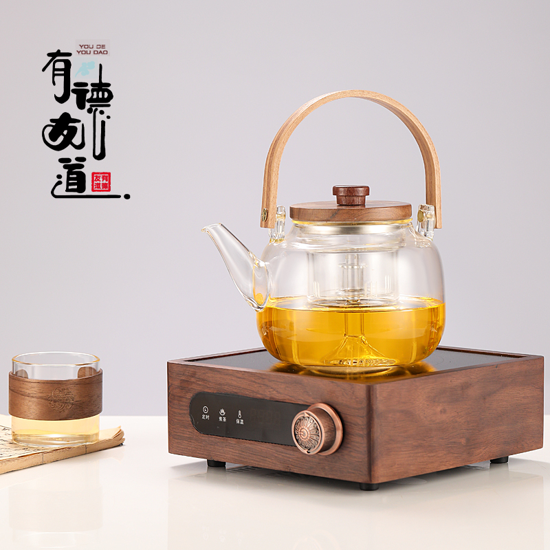 胡桃木煮茶壶煮茶器耐热玻璃烧水壶电陶炉煮茶炉2024新款茶具套装