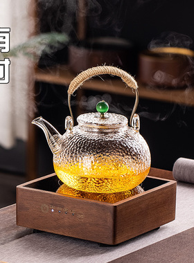 玻璃茶壶家用耐高温烧水壶锤纹提梁壶茶具套装养生壶煮茶器泡茶壶