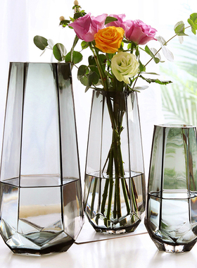 北欧简约创意玻璃花瓶透明罗马柱式花器客厅餐桌插花花瓶装饰摆件