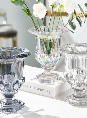 加厚罗马创意轻奢花瓶玻璃透明水养鲜花玫瑰百合客厅餐桌插花摆件