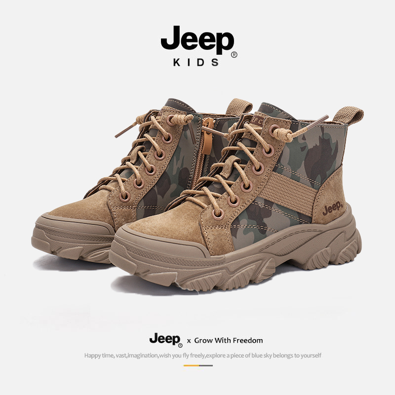 jeep马丁靴男童冬季加绒2022新款雪地靴英伦短靴工装迷彩儿童靴子