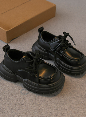 儿童皮鞋2023冬季新款男童鞋子女童公主鞋二棉加绒黑色单鞋中大童