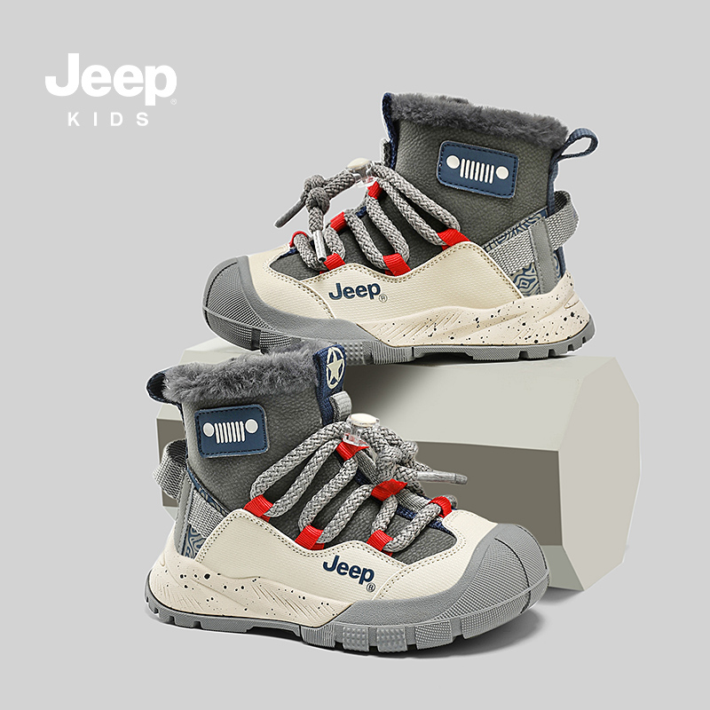 jeep儿童雪地靴冬季加绒防水棉靴2024新款防滑女童靴子男童大棉鞋