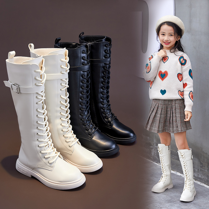 女童高筒靴2023秋冬季新款长靴中大童长筒皮靴加绒保暖时尚童鞋