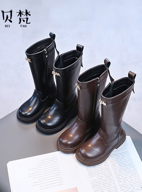 女童长靴二棉加绒高筒靴英伦洋气韩版2023冬季新款儿童皮靴子保暖
