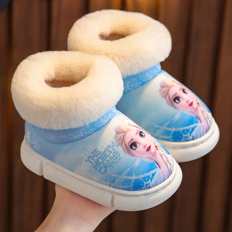 冬季儿童棉鞋女童艾莎公主婴幼儿棉拖鞋毛毛鞋保暖包跟宝宝雪地靴