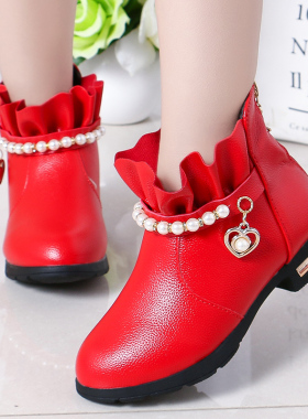 儿童鞋女童靴子冬季2023新款韩版公主中大童小女孩宝宝加绒皮短靴