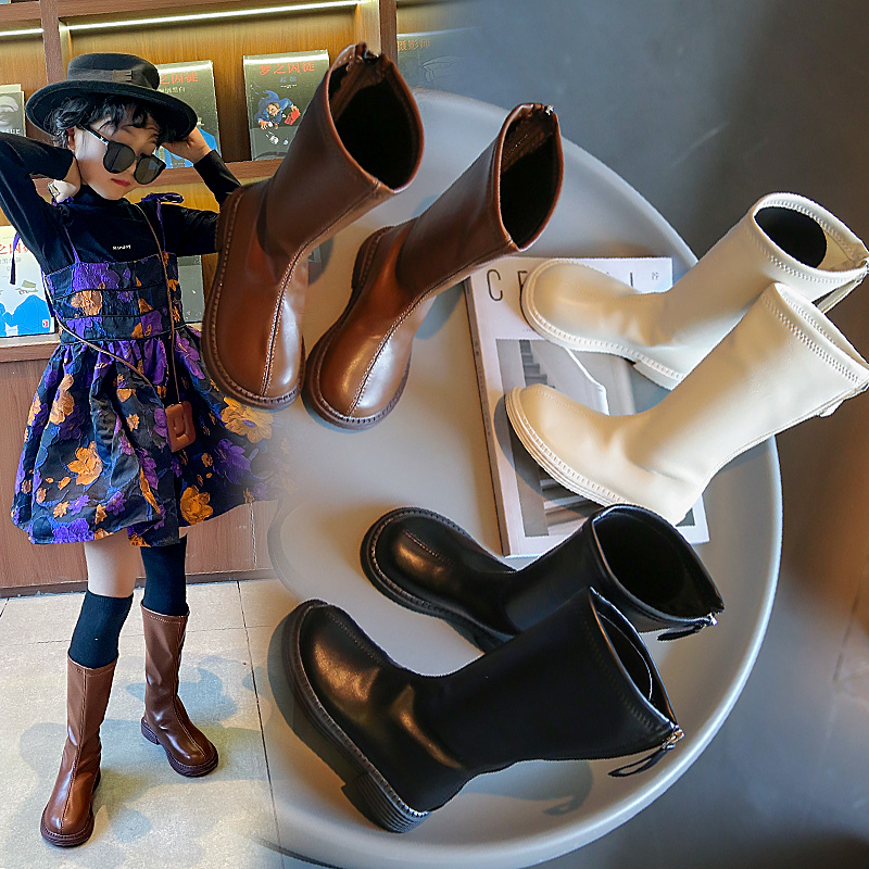 女童靴子2023秋冬季新款儿童鞋子长筒靴马丁靴高筒单筒靴洋气皮靴