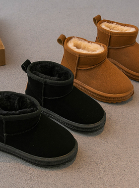 儿童雪地靴2023冬季新款男童鞋女童靴子棉靴加绒加厚短靴防滑冬靴