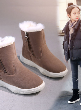 女童中筒靴真皮儿童冬季中大童时尚雪地靴加绒软底皮靴防滑棉靴子