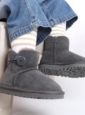 真皮儿童雪地靴女童鞋子新款冬季短男童靴子宝宝加绒加厚保暖棉鞋