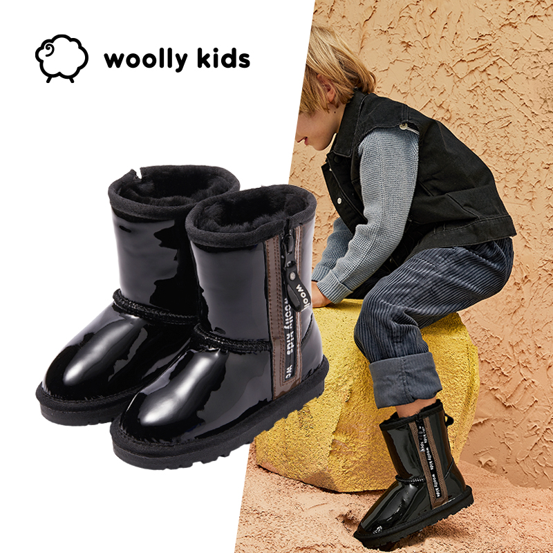 woolly kids真皮儿童雪地靴女男童短靴中小童保暖时尚冬季皮靴子