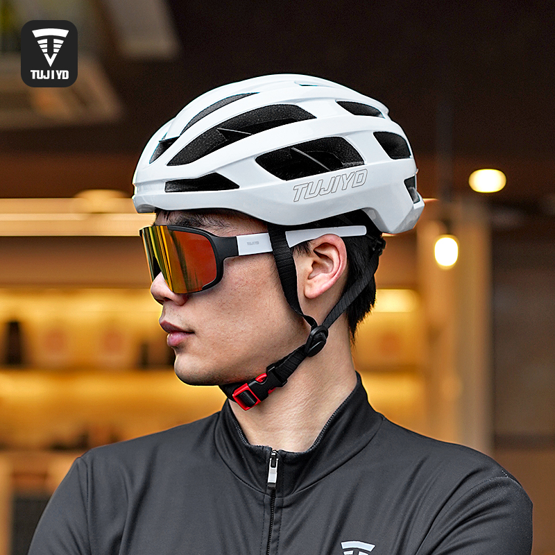 TUJIYD骑行头盔带尾灯充电发光自行车头盔山地公路安全帽男女装备