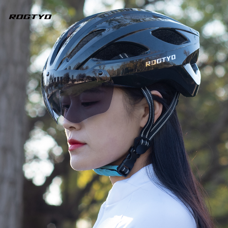 自行车变色风镜头盔山地车公路车新款磁吸一体成型四季安全帽装备