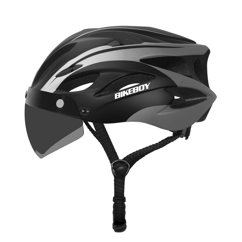 骑行头盔带风镜一体成型男女山地车自行车公路车安全帽子单车配件