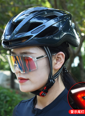 自行车骑行头盔尾灯山地车破风头盔一体成型安全盔公路车单车装备