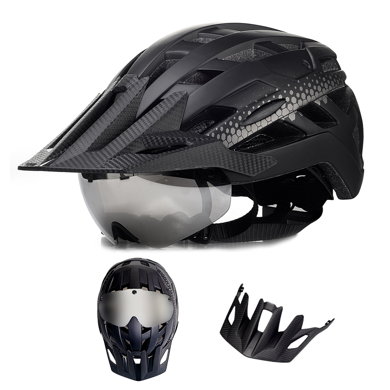 自行车骑行头盔磁吸式风镜带尾灯可拆卸男女山地公路盔安全帽装备