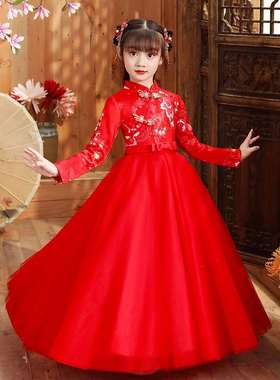 女童汉服冬装2022新款儿童冬款古装古代改良旗袍红色中国风唐装冬