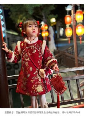 女童拜年服汉服冬款加绒加厚中国风过年服唐装儿童旗袍女宝连衣裙