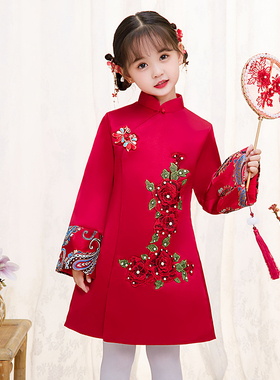 女童旗袍冬款加厚保暖拜年服中国风儿童女宝改良国潮古风长袖唐装