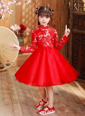 女童汉服冬装2022新款儿童冬款古装古代改良旗袍红色中国风唐装冬