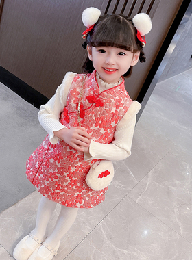 女童拜年服汉服古装冬款宝宝旗袍裙子中国风唐装儿童周岁礼服套装