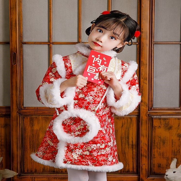 拜年服女宝冬款中国风唐装加厚儿童过年服装衣服女童喜庆旗袍冬季