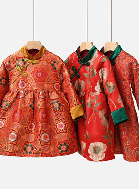 新年装 儿童加绒连衣裙  女童中国风立领旗袍裙 拜年装 唐装冬款